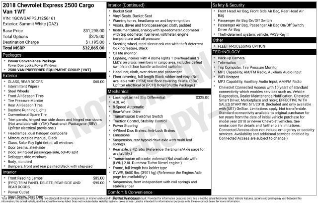 2018 Chevrolet Express Cargo 2500 NA