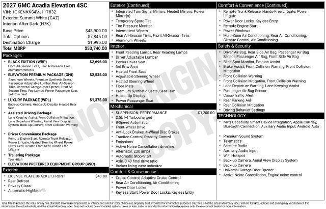 2027 GMC Acadia Elevation