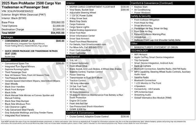 2025 RAM ProMaster Cargo Van Tradesman