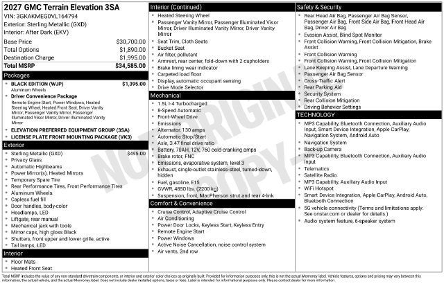 2027 GMC Terrain Elevation